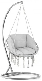 Szary wiszący fotel KOLUMBIA z poduszkami i szarym stojakiem