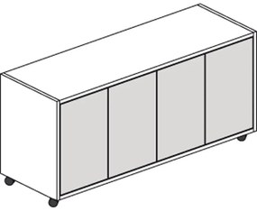 PLAN Komoda mobilna LAYERS, długa, 1200 x 400 x 575 mm, biała / szara