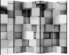 Parawan pokojowy 5-częściowy 225x172 Jednostronny dekoracyjny nowoczesny geometryczny Szary Szare Sześciany 3D