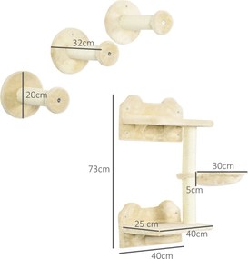 PawHut Schody dla Kota 4w1 Zestaw Wspinaczkowy Beżowo-Kremowy z Drapakiem i Hamakiem 40x28x73cm | Aosom PL