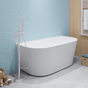 Wanna wolnostojąca przyścienna biała akrylowa WALL 140 x 70 cm z przelewem chromowanym