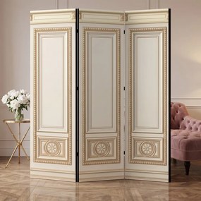 Parawan pokojowy 3-częściowy 135x172 Jednostronny dekoracyjny glamour Kremowy Pałacowa Boazeria Złoto