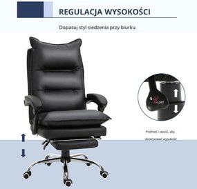 Vinsetto Krzesło biurowe z podnóżkiem ergonomiczne oparcie czarne ze sztucznej skóry | Aosom PL