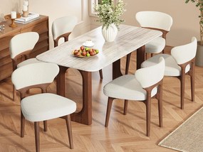 Zestaw 6 krzeseł - Konstrukcja z litego drewna - Pokrycie z weluru - Grube poduszki siedzeniowe i oparciowe - Jasnobeżowy