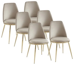 Zestaw 6 krzeseł z weluru i pozłacanego metalu - Beżowy - NEBINA marki Pascal Morabito