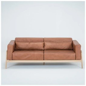 Karmelowa sofa z bawolej skóry z konstrukcją z litego drewna dębowego Gazzda Fawn, 210 cm