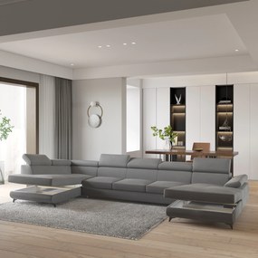 Masseno Narożnik MONTIVA z funkcją spania i pojemnikiem na pościel Narozniki U, Rozkładana sofa - Szary, MONOLITH 85