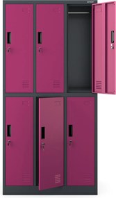 Szafa szkolna 6-skrytkowa Igor 90x45x185 cm antracyt/fuksja