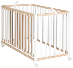 Biało-naturalne łóżeczko na kółkach 60x120 cm Fold up – Roba