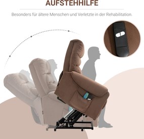 HOMCOM Fotel telewizyjny z masażem i ogrzewaniem funkcja pomoc przy wstawaniu jasnobrązowy 79x97x103 cm | Aosom PL