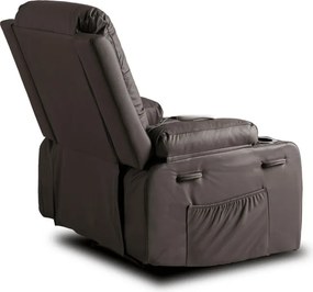 Fotel Masujący BOX Rozkładany Wypoczynkowy z Podnóżkiem Ciemnobrązowy Ekoskóra Nowoczesny