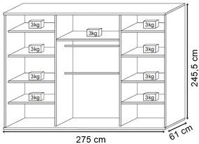 Szafa 3 drzwiowa z lustrem czarna + czarne szprosy - Savona 7X