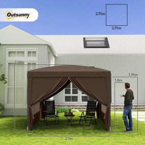 Outsunny Pawilon 3 x 3 m z 4 Ścianami Bocznymi, Oknami, Festynowy Namiot z Ochroną UV, Namiot Ogrodowy z Torbą, Stal, Kawa