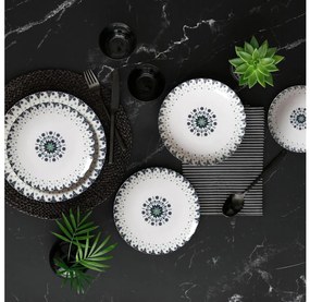 24-elementowy komplet obiadowy biały/niebieski/porcelana