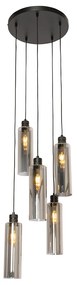 Nowoczesna lampa wisząca czarna z przydymionym szkłem 5-światłowa - Stavelot Nowoczesny Oswietlenie wewnetrzne