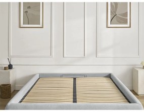 Jasnoszare tapicerowane łóżko dwuosobowe ze schowkiem/bez zagłówka ze stelażem 180x200 cm Inera – Bobochic Paris