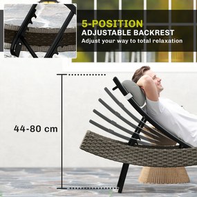Outsunny Leżak z polirattanu w kształcie litery S, ogrodowy leżak z 5-stopniową regulacją oparcia, zagłówkiem, oddychający, odporny na UV | Aosom PL