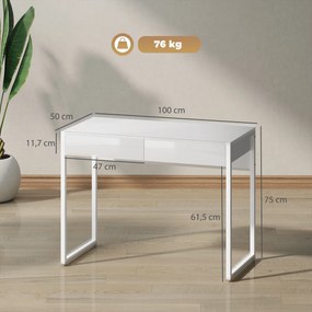 HOMCOM Biurko 100 x 50 cm, biurko komputerowe z 2 szufladami, do małych pomieszczeń, biały | Aosom PL