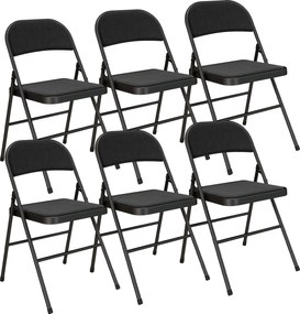 HOMCOM Zestaw 2 składanych krzeseł, przenośne krzesła biurowe, metalowe nogi, składane, do biura, poczekalni, lniana tapicerka, czarne | Aosom PL
