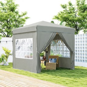 Outsunny 2,5 x 2,5 m Pawilon Pop-up z bocznymi ścianami i Torbą, UPF50+ Składany Namiot Ogrodowy z regulowaną wysokością, Jasnoszary