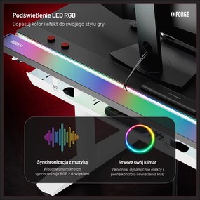 Elektryczne biurko dla graczy RGB Diablo X-Forge, 140x70 cm, czarno-białe