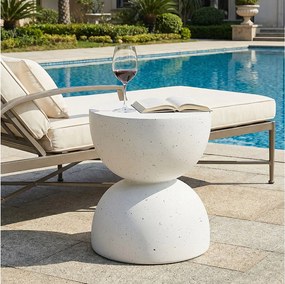 Stolik ogrodowy pomocniczy - 39,5 x 39,5 x 45,5 cm - lekki i praktyczny - tlenek magnezu - wykończenie w kolorze białym lastryko