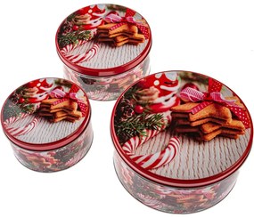 Zestaw 3 okrągłych blaszanych puszek na cukierki