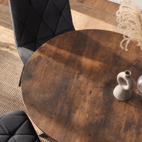 Zestaw Stół Okrągły LAUREN 90 cm Dąb Rustykalny/Czarny i 4 Krzesła ROBIN Czarne