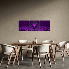 Obraz fioletowego serca (z zegarem) (90x30 cm)