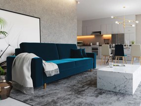 Niebieska welurowa sofa z pojemnikiem i funkcją spania G4-L92