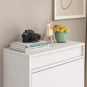 Biała szafka na buty z lustrem i miejscem do przechowywania w stylu loftowym, pionowa półka do przedpokoju 55 cm