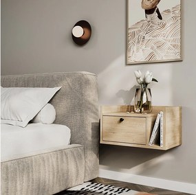 Szafka nocna WENA, wisząca, z szufladą i półką z prawej Aura, 50x27x35 cm, Dąb Cremona