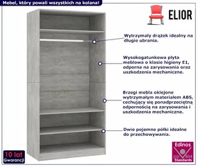 Nowoczesna szafa z drążkiem i półkami beton - Bianco