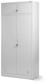 Wielokomorowa szafa socjalna z miejscem na ubrania BORYS, 900 x 1850 x 500 mm, szara