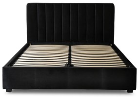 Łóżko Tapicerowane 160x200 cm ze Stelażem i Pojemnikiem Dwuosobowe MARI Welurowe Czarne