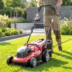 Outsunny Elektryczna Kosiarka 800 W z szerokością cięcia 40 cm, pojemnik na trawę 45 l, wskaźnik akumulatora, ochrona przed przeciążeniem, 7 wysokości cięcia | Aosom PL