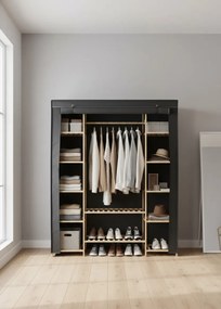 Grafitowa szafa materiałowa z półkami i drążkiem W6-R32