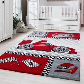 Dywan dziecięcy Kids Wyścigi szaro-czerwone 140 cm x 200 cm