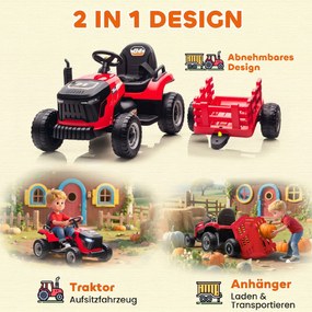 AIYAPLAY Elektryczny traktor dla dzieci, traktor na siedzenie z pilotem, miękki start, dla dzieci w wieku 3-8 lat, Czerwony | Aosom PL