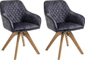 Krzesło z podłokietnikami, zestaw 2 szt. - tkanina i lite drewno - antracyt - VELONA
