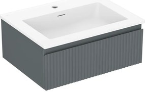 Mexen Rivel szafka łazienkowa 60 cm z umywalką Otis, 1 szuflada, ryflowana , grafit mat/biała mat - 91A20-06023-1-BF66-W18M01