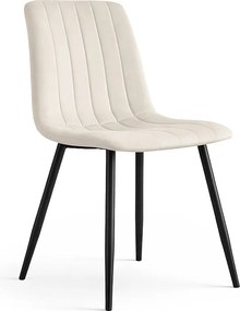Welurowe krzesło tapicerowane pikowane Beżowe LIVO Czarne nogi