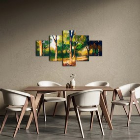 Obraz lasu w letnim słońcu, malarstwo (125x70 cm)