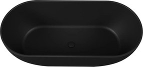 Wanna wolnostojąca owalna czarna matowa z konglomeratu 160 x 75 cm RONA Black matt przelew typu SLIM cienki rant