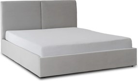 Łóżko Tapicerowane 140x200 cm MARSYLIA ze Stelażem i Pojemnikiem Dwuosobowe Welurowe Szare