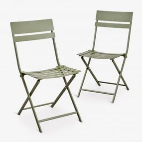 Zestaw 2 Składanych Krzeseł Jadalnianych Ze Stali Tamarit Intensywny Verde Olive - Sklum