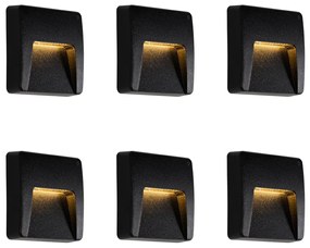 Zestaw 6 kwadratowych zewnętrznych lamp ściennych w kolorze czarnym z wbudowanymi diodami LED IP65 - Gem
