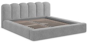 Szare tapicerowane łóżko dwuosobowe ze schowkiem i stelażem 160x200 cm Mano – Makamii