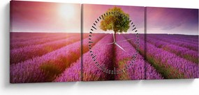 Obraz pola z lawendą (z zegarem) (90x30 cm)