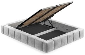 Jasnoszare tapicerowane łóżko dwuosobowe ze schowkiem i stelażem 160x200 cm Aruba L – Maison de Rêve